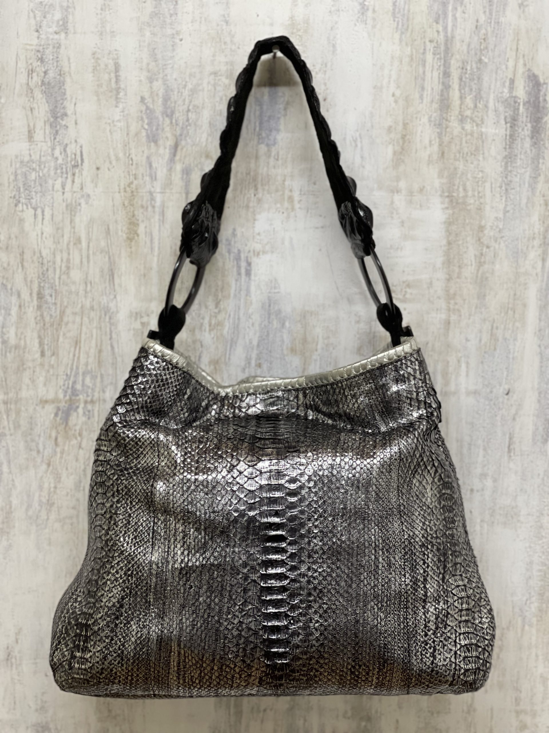 Nancy bag in metallic python with Nile crocodile handle - Anna Trzebinski